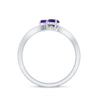 Natural heart-shaped amethyst Toi Et Moi engagement ring with diamonds by Rosec Jewels, showcasing a detailed view of the ring.