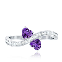 Natural heart-shaped amethyst engagement ring with diamond accents by Rosec Jewels, showcasing the unique Toi Et Moi design.