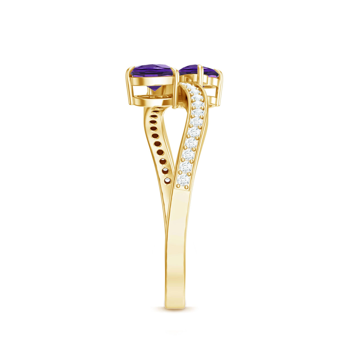 Natural heart-shaped amethyst engagement ring with diamond accents by Rosec Jewels, showcasing the elegant Toi Et Moi design.