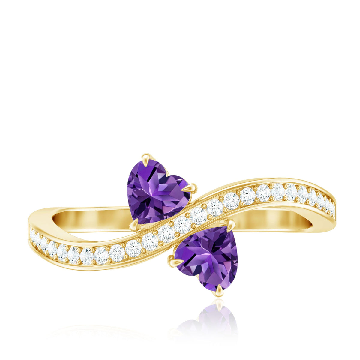 Natural heart-shaped amethyst and diamond engagement ring by Rosec Jewels, showcasing the detailed gemstone setting.