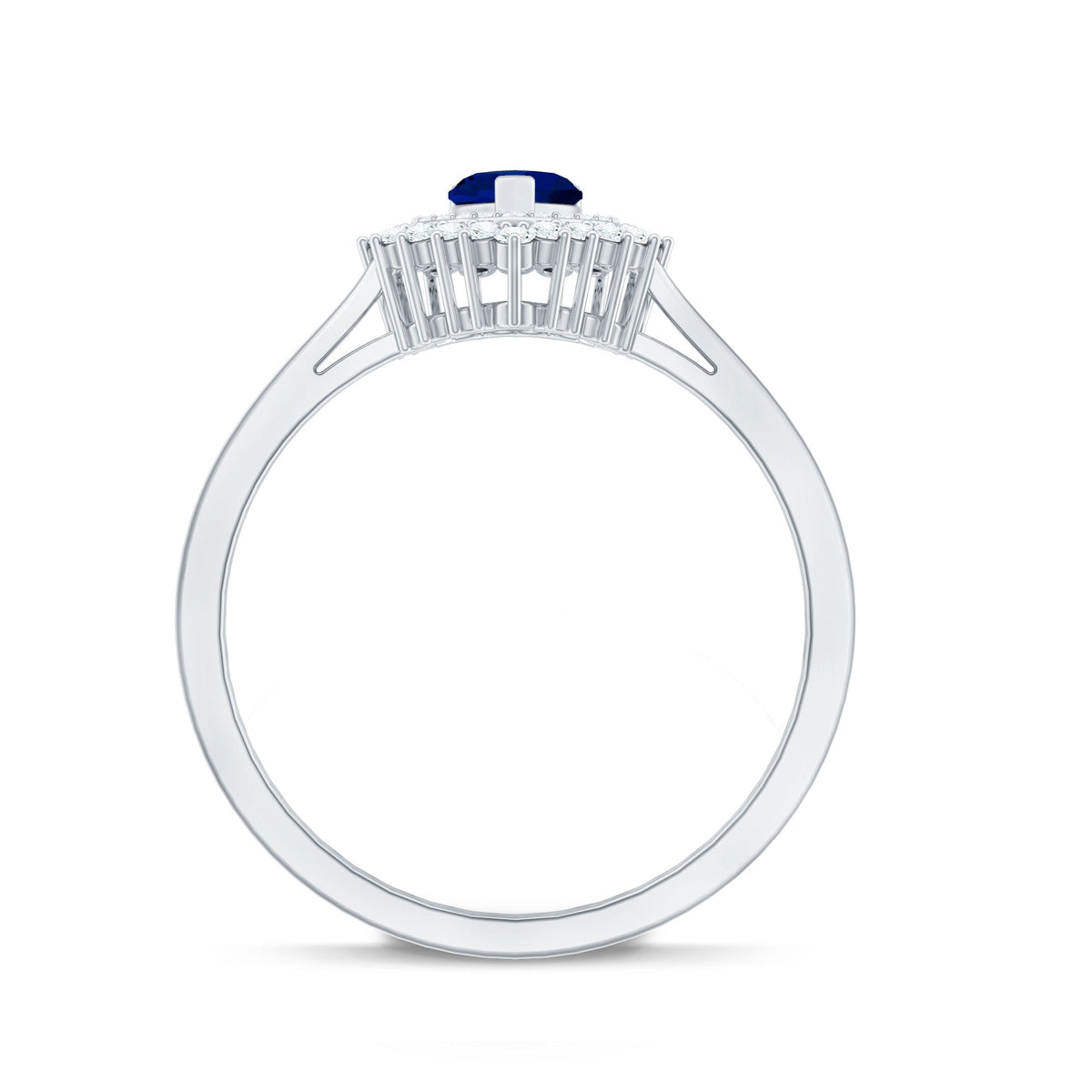 Real 0.6 Carat Heart Shaped Blue Sapphire and Diamond Double Halo Engagement Ring