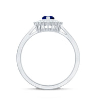 Real 0.6 Carat Heart Shaped Blue Sapphire and Diamond Double Halo Engagement Ring