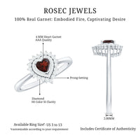 Real Garnet Heart Shaped Engagement Ring with Diamond Double Halo