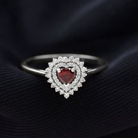 Real Garnet Heart Shaped Engagement Ring with Diamond Double Halo