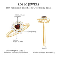Real Garnet Heart Shaped Engagement Ring with Diamond Double Halo