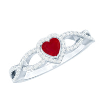 Natural Ruby Heart Promise Ring with Diamond Crossover Shank