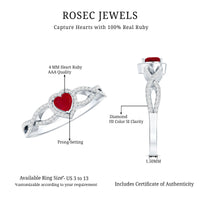 Natural Ruby Heart Promise Ring with Diamond Crossover Shank