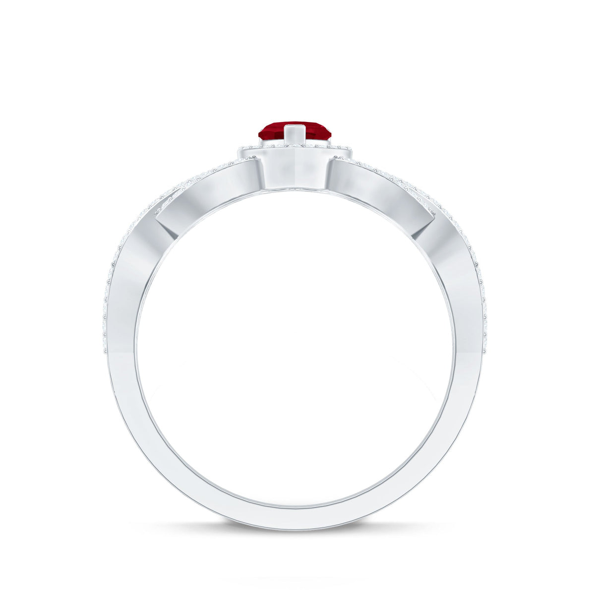 Natural Ruby Heart Promise Ring with Diamond Crossover Shank