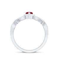 Natural Ruby Heart Promise Ring with Diamond Crossover Shank