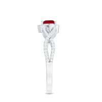 Natural Ruby Heart Promise Ring with Diamond Crossover Shank