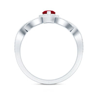 Natural Ruby Heart Promise Ring with Diamond Crossover Shank