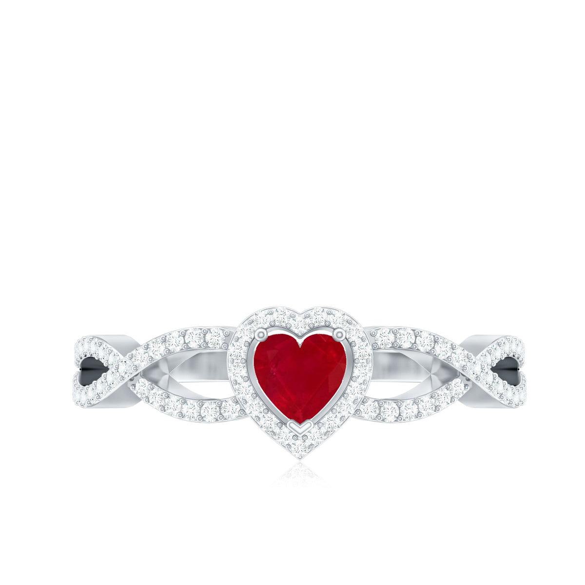 Natural Ruby Heart Promise Ring with Diamond Crossover Shank