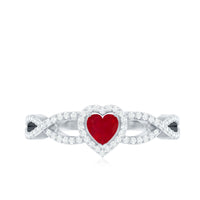 Natural Ruby Heart Promise Ring with Diamond Crossover Shank