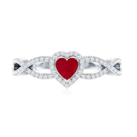 Natural Ruby Heart Promise Ring with Diamond Crossover Shank