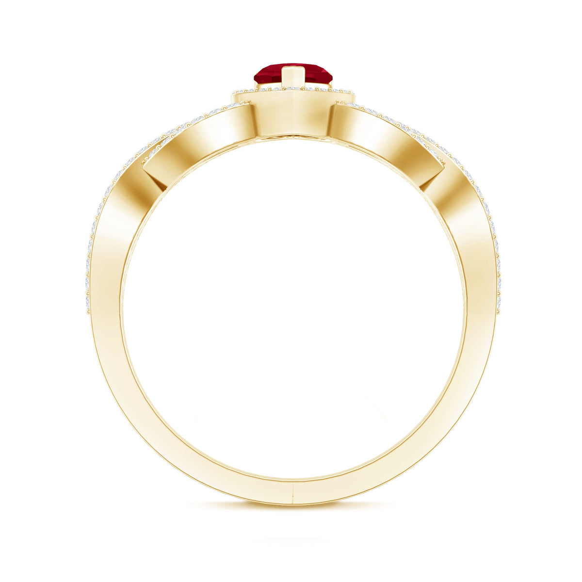 Natural Ruby Heart Promise Ring with Diamond Crossover Shank