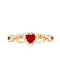 Natural Ruby Heart Promise Ring with Diamond Crossover Shank