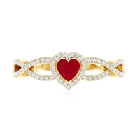 Natural Ruby Heart Promise Ring with Diamond Crossover Shank