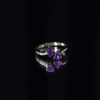 Natural Amethyst 2 Stone Heart Promise Ring with Diamond