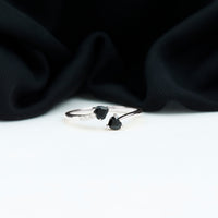 Genuine Black Onyx Double Heart Promise Ring with Diamond
