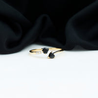 Genuine Black Onyx Double Heart Promise Ring with Diamond