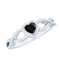 0.6 Carat Lab Grown Black and White Diamond Heart Engagement Ring with Crossover Shank