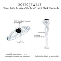 0.6 Carat Lab Grown Black and White Diamond Heart Engagement Ring with Crossover Shank