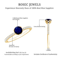 Lotus Basket Set 0.9 Carat Blue Sapphire Solitaire Promise Ring with Diamond