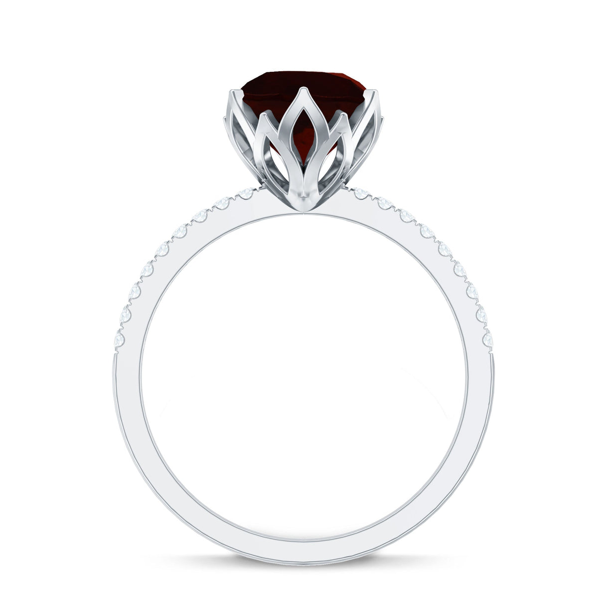 Natural 8mm Garnet Solitaire Engagement Ring with Diamond