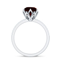Natural 8mm Garnet Solitaire Engagement Ring with Diamond