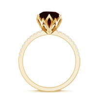 Natural 8mm Garnet Solitaire Engagement Ring with Diamond