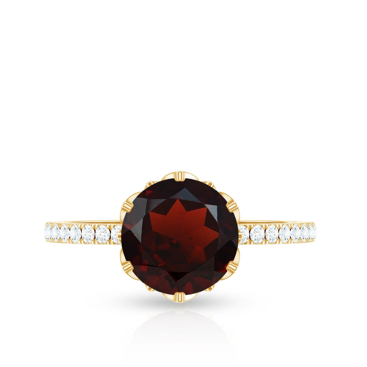 Natural 8mm Garnet Solitaire Engagement Ring with Diamond
