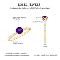 Genuine Amethyst Diamond Promise Ring for Women