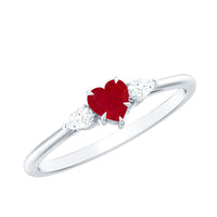 Natural 0.6 Carat Heart Shape Ruby Diamond 3 Stone Promise Ring