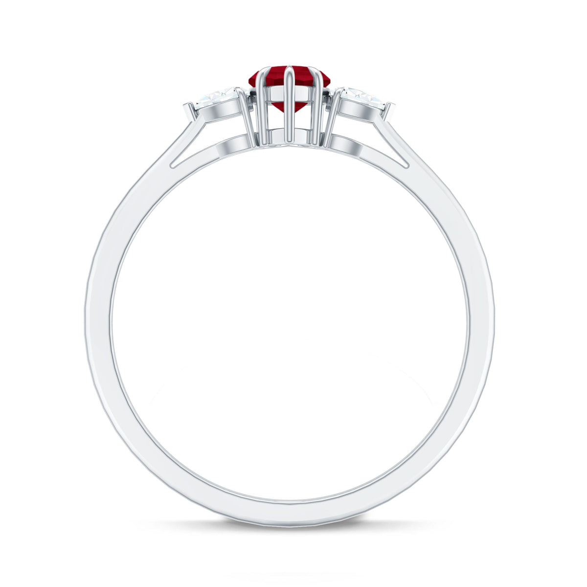 Natural 0.6 Carat Heart Shape Ruby Diamond 3 Stone Promise Ring
