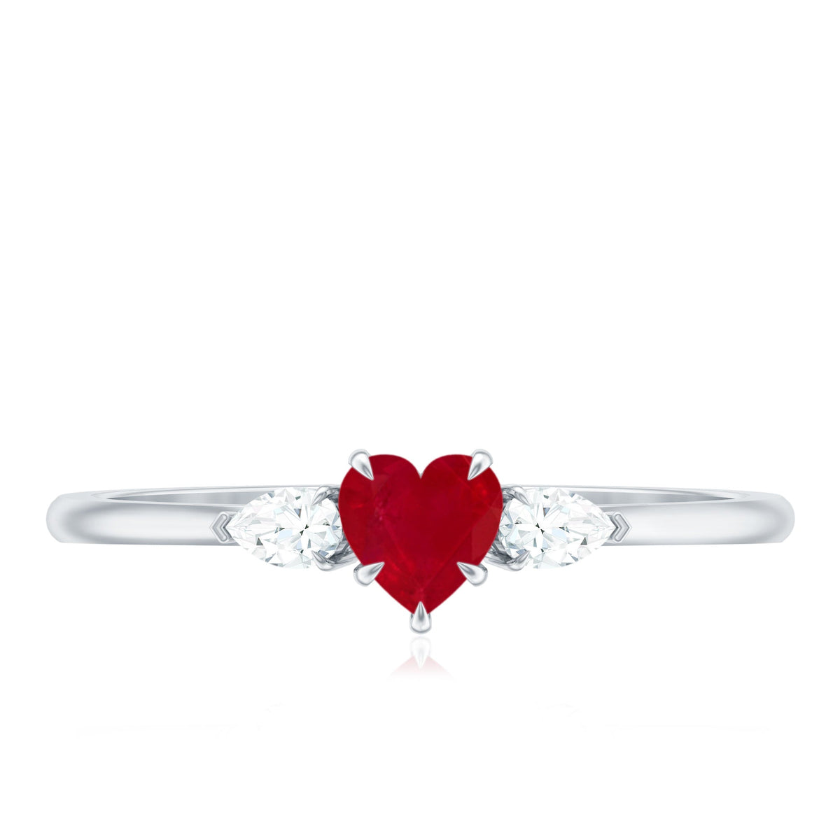 Natural 0.6 Carat Heart Shape Ruby Diamond 3 Stone Promise Ring