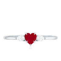 Natural 0.6 Carat Heart Shape Ruby Diamond 3 Stone Promise Ring