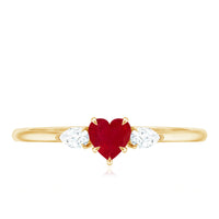 Natural 0.6 Carat Heart Shape Ruby Diamond 3 Stone Promise Ring