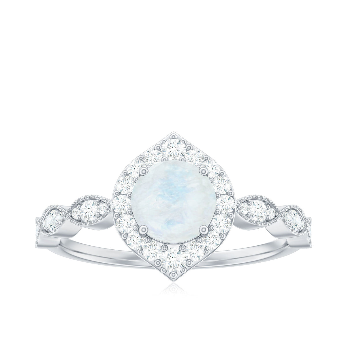 Vintage Style Moonstone Engagement Ring with Diamond Accent