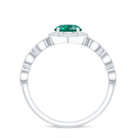 Lab Created Emerald Vintage Style Engagement Ring With Diamonds