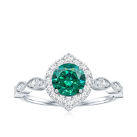 Lab Created Emerald Vintage Style Engagement Ring With Diamonds