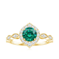 Lab Created Emerald Vintage Style Engagement Ring With Diamonds