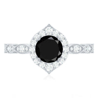 Vintage Black Spinel Engagement Ring with Diamond Halo