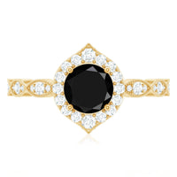 Vintage Black Spinel Engagement Ring with Diamond Halo