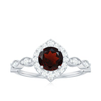 Vintage Looking Garnet Engagement Ring with Diamond Halo