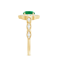 Natural Emerald Vintage Looking Engagement Ring with Diamond Halo