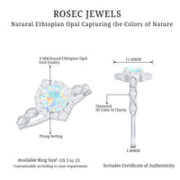 Vintage Ethiopian Opal engagement ring with real diamond halo, featuring intricate rose gold design from Rosec Jewels.