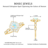 Vintage Ethiopian Opal engagement ring with real diamond halo, featuring a rose gold band and intricate design.