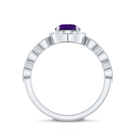 Vintage Style 1.2 Carat Amethyst Engagement Ring with Diamond Halo