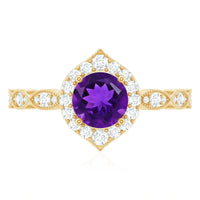 Vintage Style 1.2 Carat Amethyst Engagement Ring with Diamond Halo