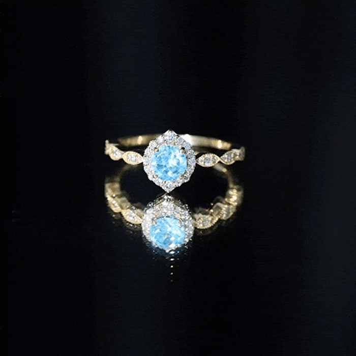 0.8 carat aquamarine and diamond designer engagement ring by Rosec Jewels with intricate band and sparkling gemstones.